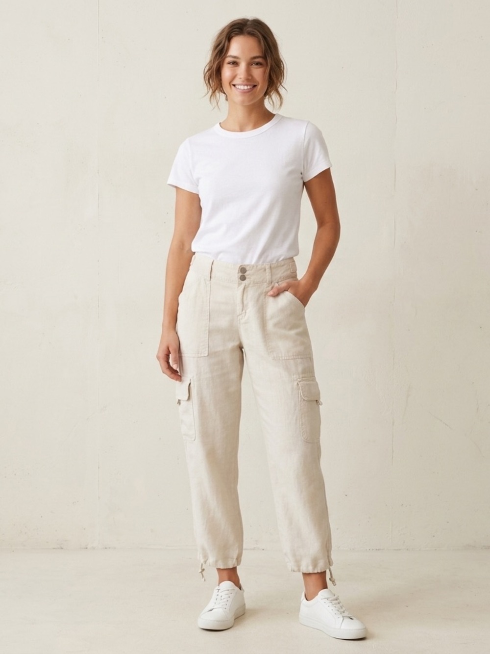Sanctuary White Linen Cargo Pants Size 25 Lightweight Summer